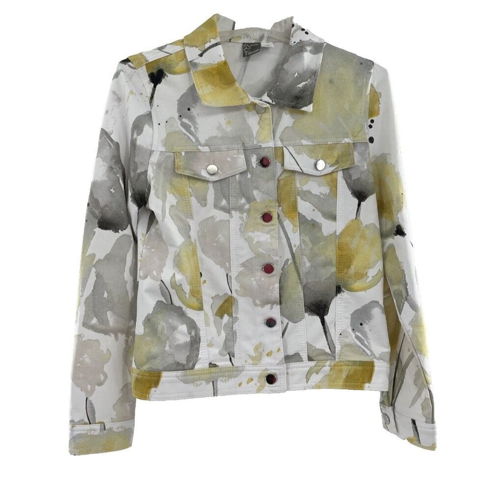 Simply Art by Dolcezza Floral Button-Down Colorful Lightweight Jacket Size Small